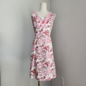Vintage Kay Unger New York White & Pink Floral A Line Dress 10